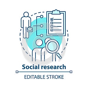 Social research concept icon. Sociology idea thin line illustration. Sociological quantitative analysis. Social poll