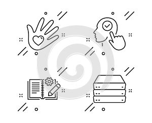 Social responsibility, Engineering documentation and Select user icons set. Servers sign. Vector
