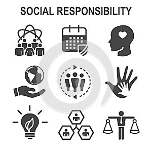 Social Responsibility Solid Icon Set w Honesty, integrity, & col