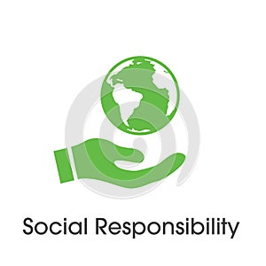 Social Responsibility Solid Icon w Hand and globe or world, etc