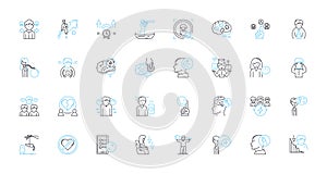 Social science linear icons set. Anthropology, Sociology, Psychology, Economics, Political science, History, Geography
