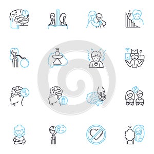 Social science linear icons set. Anthropology, Sociology, Psychology, Economics, Political science, History, Geography