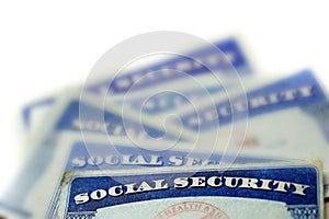 Social Security Cards Representing Finances and Retirement Pension and Senior Care