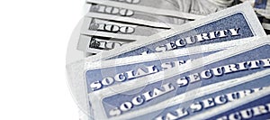 Social Security Cards in a Row Pile for Retirement