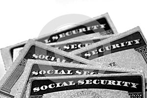 Social Security Cards in a Row Pile for Retirement