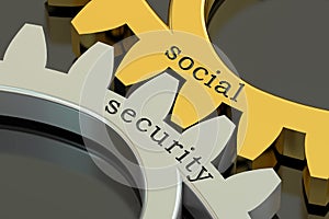 Social Security concept on the gearwheels, 3D rendering