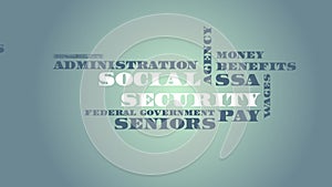 Social security word cloud animation on green background