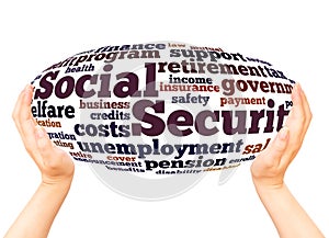 Social Security word cloud hand sphere concept