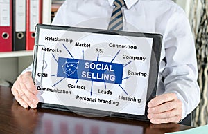 Social selling concept on a clipboard