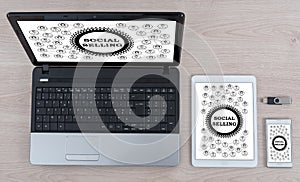 Social selling concept on different devices