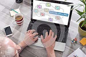 Social selling concept on a laptop screen