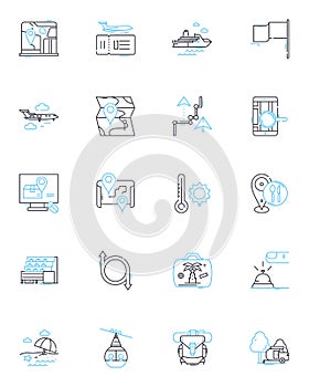 Social signals linear icons set. Shares, Likes, Comments, Retweets, Engagements, Impressions, Mentions line vector and