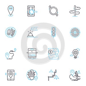 Social signals linear icons set. Shares, Likes, Comments, Retweets, Engagements, Impressions, Mentions line vector and