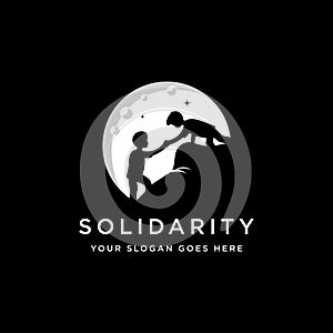 Social Solidarity friendship logo vector illustration template, a boy helping others to reach the top