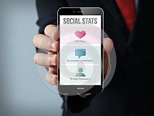 social stats businessman smartphone