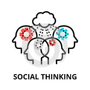 Social Thinking icon, flat thin line vector illustration