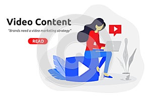 Social video marketing concept modern flat design. Video blogger icon. Vector illustration