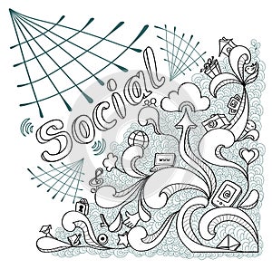 Social webs in doodle style on white background