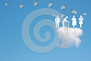 Social welfare concept on blue sky background