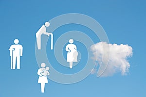 Social welfare concept on blue sky background