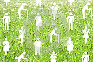 Social welfare concept on green meadow background