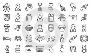 Social worker icons set outline vector. Care senior