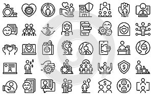 Social worker icons set outline vector. Elder care
