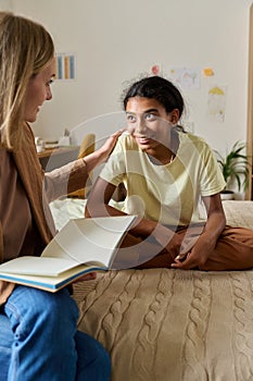 Social worker talking to adoptive child