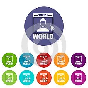 Social world icons set vector color