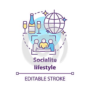 Socialite lifestyle concept icon. Fashionable social gathering attending idea thin line illustration. Luxury living