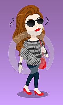 Socialite Woman listening to the music on earphone vector illustration