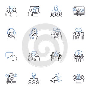 Socializing individuals line icons collection. Mingling, Nerking, Conversing, Bonding, Socializing, Minglers, Outgoing