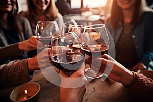 Socializing Over Wine Friends Enjoying Each Others Company Closeup. Generative AI