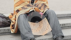 Socially vulnerable lonely man asking for help and begging, poverty and sadness