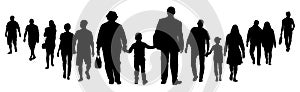 Society, silhouette of family, pensioners, children, couples, men, women. Vector illustration