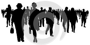 Society, silhouette of group of moving people at the street. Vector illustration