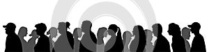 Society, silhouette of people in profile. Moving crowd. Vector illustration