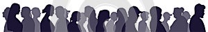 Society, silhouette of people in profile. Moving crowd. Vector illustration