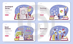 Sociologist web banner or landing page set. Scientist study of society