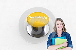 Sociology against yellow push button photo