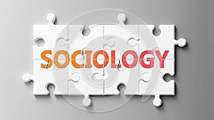 Sociology complex like a puzzle - pictured as word Sociology on a puzzle pieces to show that Sociology can be difficult and needs photo