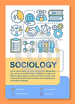 Sociology poster template layout. Social connections and public relations. Banner, booklet, leaflet print design with