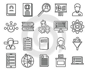 Sociology school icons set, outline style