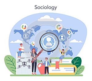Sociology school subject. Students studying society, pattern