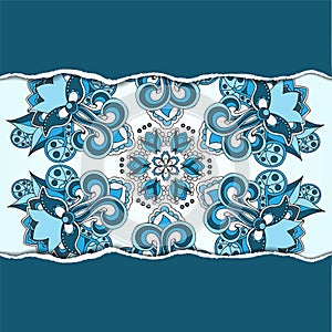 Sock blue oriental or indian pattern on the ripped paper