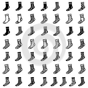 Sock shoes sport clothes icons set, simple style