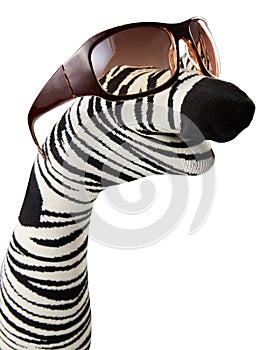Sock striped puppet with sunglasses