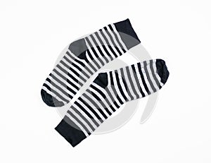 Sock, used blank and grey pair of socks stripe isolated