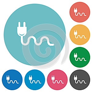 Socket plug and cable solid flat round icons