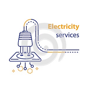 Socket and plug connecting, electricity services, electrical outlet, repair and maintenance, line illustration